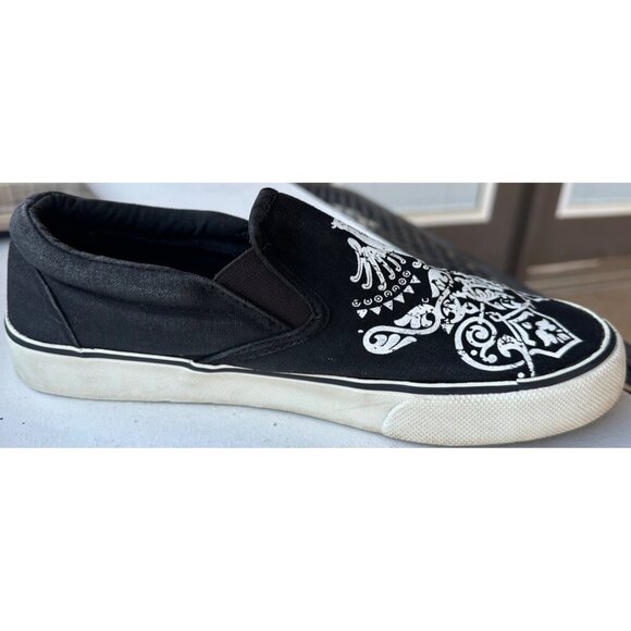 xhilaration Black Damask Pattern Canvas Slip-on Sneakers Women's Size 8.5 - Picture 13 of 16